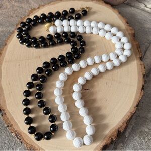 Set of 2 Vintage Signed Monet Elegant Black and White Beaded Necklaces